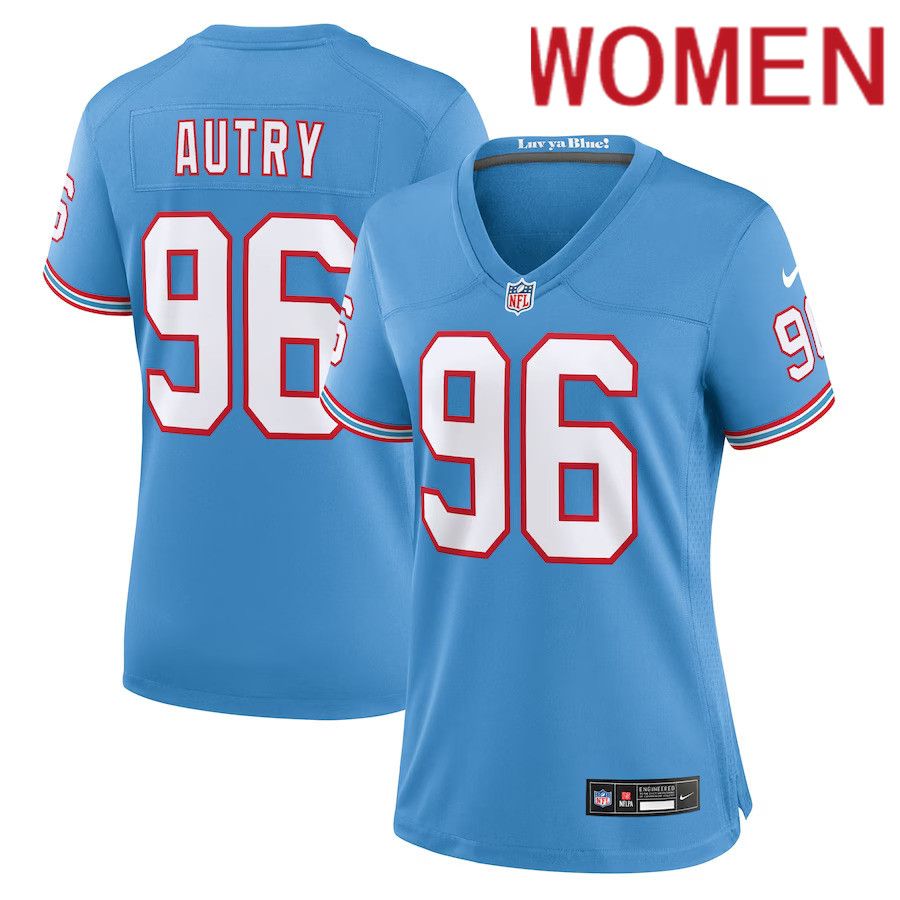 Women Tennessee Titans 96 Denico Autry Nike Light Blue Oilers Throwback Player Game NFL Jersey